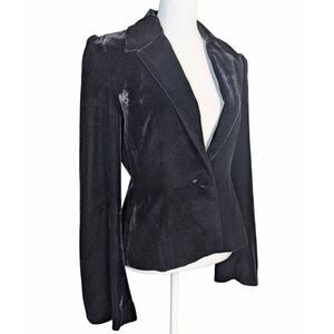 Vintage Till the End black velvet silk puff bell sleeve blazer jacket womens M